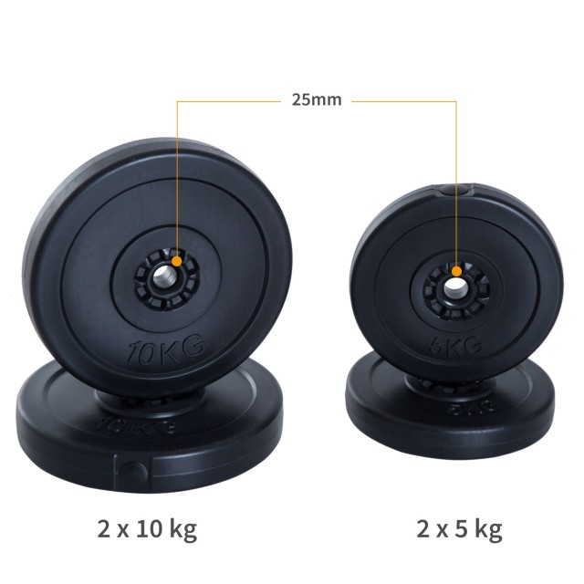 HomCom Σετ 4 δίσκων βάρους για συνολική μπάρα 30KG - 2x5kg και 2x10kg B1-0012