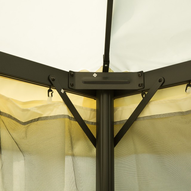 Outsunny Gazebo με Διπλή Στέγη, Σίτες, Κουρτίνες, Κρεμ Λευκό 3x4m 84C-144CW