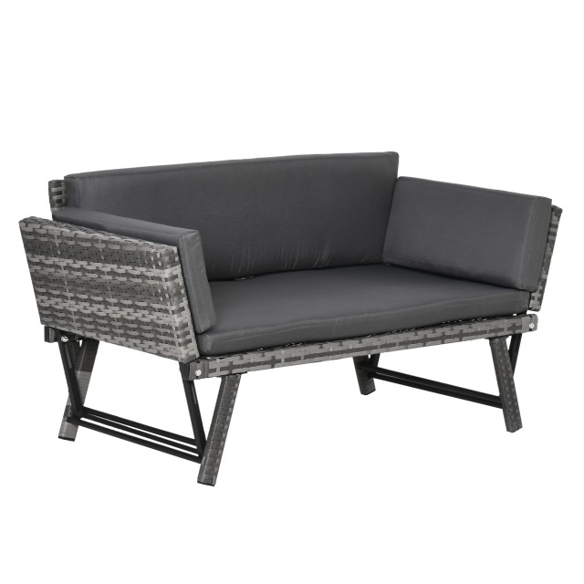 Outsunny 2θέσιος καναπές κήπου σε Rattan με επένδυση και πτυσσόμενα μπράτσα, 129x63x67cm, Γκρι 860-049GY