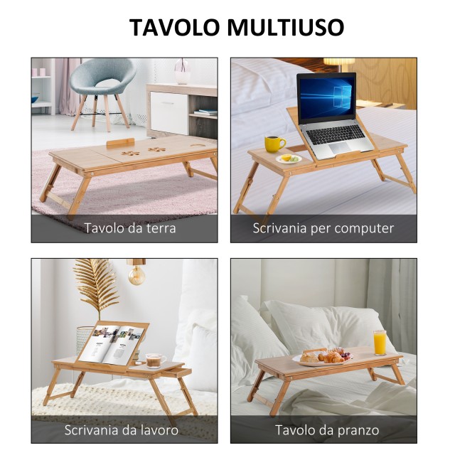 HOMCOM Πτυσσόμενο και ανακλινόμενο Τραπέζι Η/Υ με Συρτάρι, 72x35x22-30, Χρώμα ξύλου 923-004