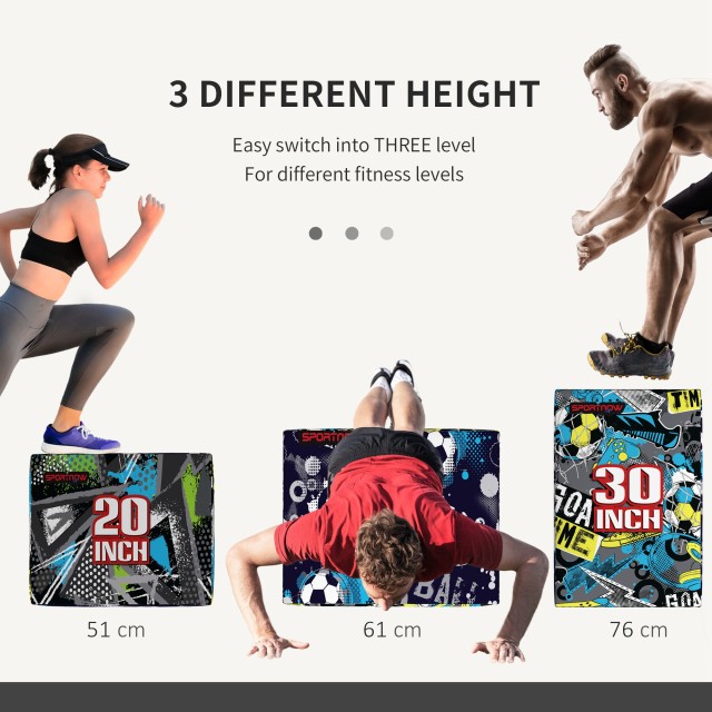 SPORTNOW Plyo Box 3 Heights Αντιολισθητικό Jumping Box για το σπίτι και το γυμναστήριο, 76x61x51cm, Πολύχρωμο A93-054V01MX