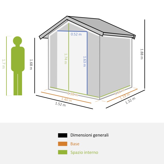 Outsunny Garden Shed Ατσάλινο εργαλειοθήκη, κεκλιμένη οροφή και 4 α...