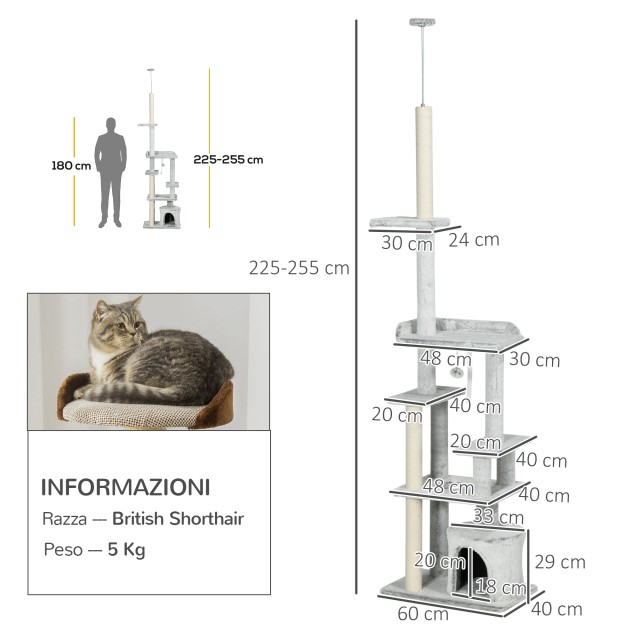 Ξύσιμο οροφής PawHut για γάτες με πλατφόρμες και σπίτι, 60x40x225-2... Ξύσιμο οροφής PawHut για γάτες με πλατφόρμες και σπίτι, 60x40x225-2...