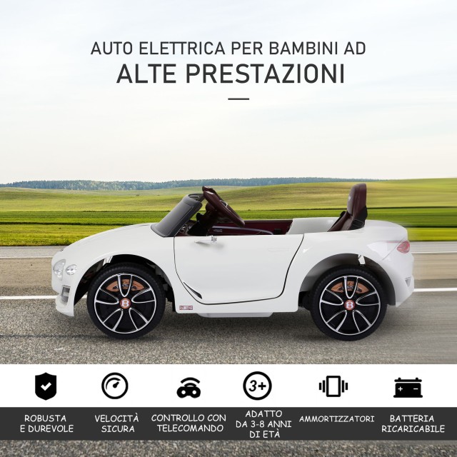HOMCOM Electric Car Model Bentley για Παιδιά, με πόρτες, 108x60x43cm, Λευκό 370-045