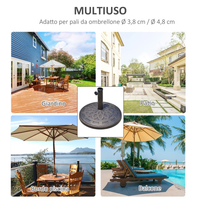 Outsunny Βάση ομπρέλας από ρητίνη 12kg Φ48,5x34cm για κοντάρια 38-48mm, Μπρονζέ 01-0898