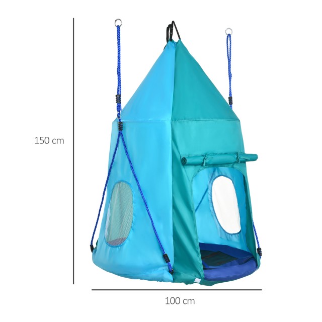 Outsunny Garden Swing με σκηνή για παιδιά 3-8 ετών, Ø100cm και ρυθμιζόμενα σχοινιά, μπλε 344-055V00BU