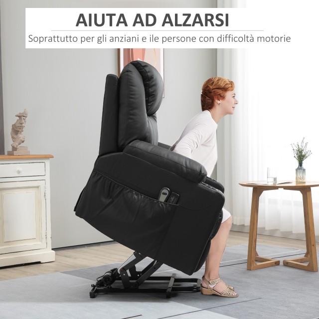 HOMCOM Lift Chair Max 135° Recliner με 8 πόντους μασάζ και στήριγμα ποδιών, 88x92x106 cm, Μαύρο 713-096BK