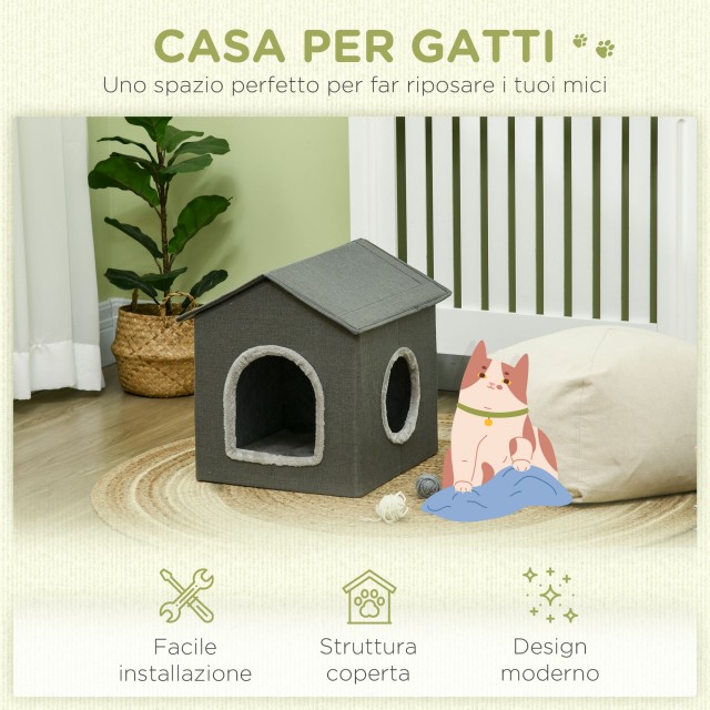 PawHut Cat House με Πλενόμενα Μαξιλάρια 2 Είσοδοι, 39x43,5x40,5cm Γκρι D30-630V00GY