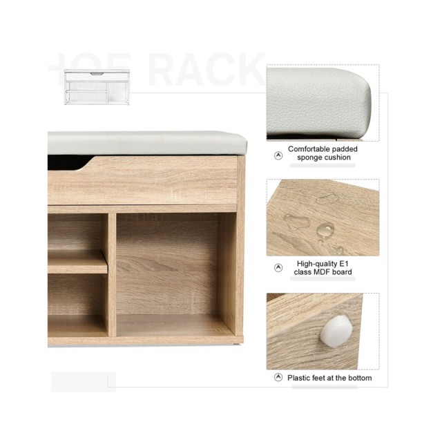 Πάγκος Αποθήκευσης Παπουτσιών με 3 Ράφια και Κάθισμα 43 x 80 x 30 c...