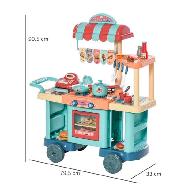 Παιδική Κουζίνα - Τρόλεϊ με Αξεσουάρ 79.5 x 33 x 90.5 cm HOMCOM 350...