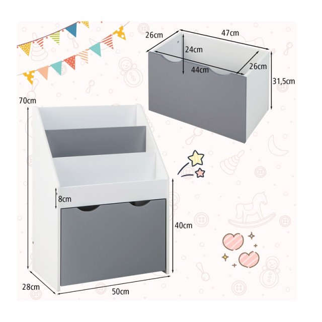 Παιδική Ξύλινη Βιβλιοθήκη 50 x 28 x 70 cm Costway TP10096GR