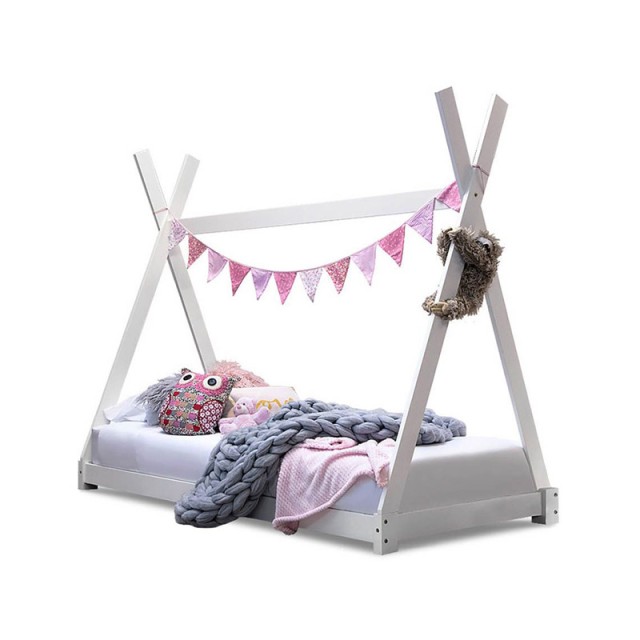Παιδικό Ξύλινο Κρεβάτι Σκηνή Tipi 146 x 74.5 x 140 cm Χρώματος Λευκό Hoppline HOP1001084-2