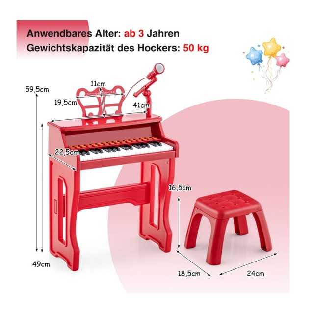 Παιδικό Πιάνο 37 Πλήκτρων με Σκαμπό και Μικρόφωνο Costway TM10097RE Παιδικό Πιάνο 37 Πλήκτρων με Σκαμπό και Μικρόφωνο Costway TM10097RE