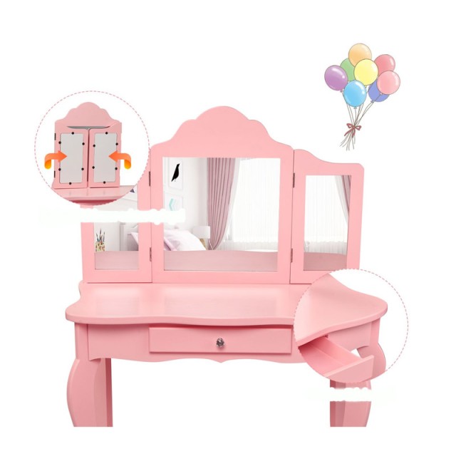 Παιδικό Ξύλινο Μπουντουάρ με Καθρέπτη και Σκαμπό 70 x 34 x 103 cm C...