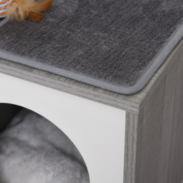 PawHut Cat Scratching Post Tree με κρεβάτι και κολόνα σε γκρι σχοινί σιζάλ 59x39x62cm D30-298