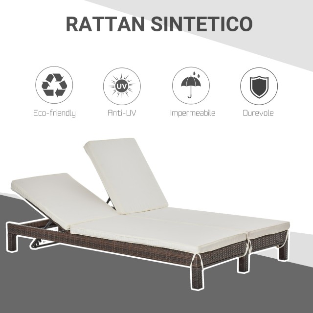 Outsunny 2θέσια ξαπλώστρα σε PE Rattan Brown με λευκό στρώμα 195 x ...