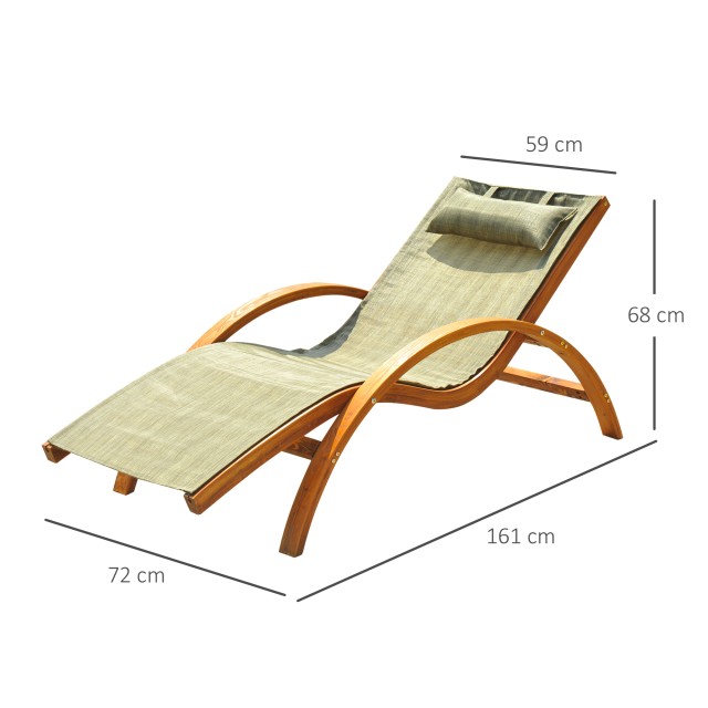 Outsunny Lounger Εργονομική Ξύλινη Ξαπλώστρα κήπου με καφέ επένδυση κεφαλιού 84B-032BN