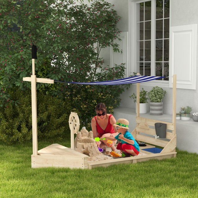 Outsunny Outusnny Sandbox για παιδιά 3-7 ετών με Σετ Στέγης και Κουζίνας, σε Ξύλο Ελάτης, 180x103x144,5 cm 343-061V00ND