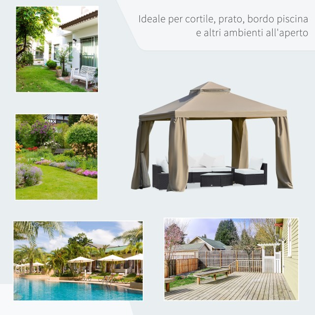Outsunny 3x3m Metal Garden Gazebo με κουνουπιέρα και στέγη 2 επιπέδων από χακί πολυεστέρα 84C-185