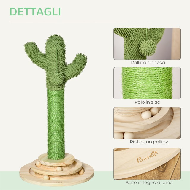 PawHut Cactus Scratching Post για γάτες, σχοινί σιζάλ και βάση με ξύλινες μπάλες, 32x32x60cm D30-453
