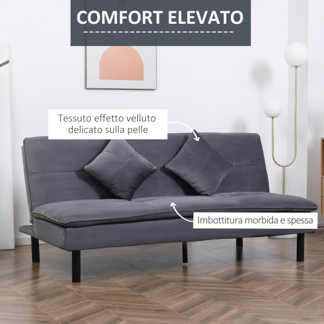HOMCOM καναπές-κρεβάτι 2 θέσεων σε γκρι ύφασμα βελούδου εφέ με ρυθμιζόμενη πλάτη σε 2 επίπεδα και επενδυμένο κάθισμα 839-444V01CG