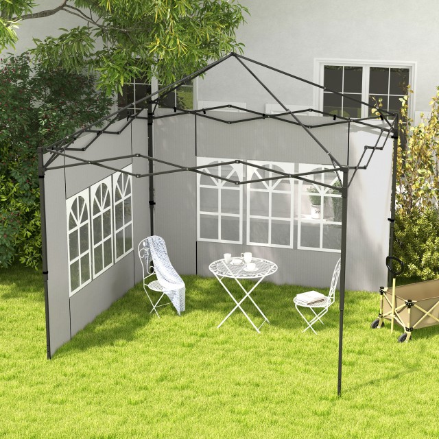 Σετ 2 Πλαϊνοί Τοίχοι για Κιόσκι 3x3 m και 3x6m με Παράθυρα, σε PE και Πλαστικό, 293x193 cm, Λευκό 84C-533V01WT