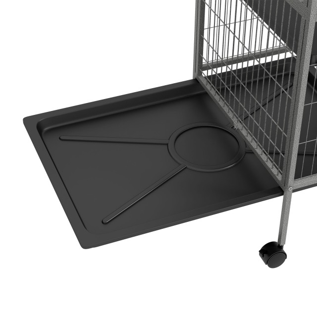 PawHut Rabbit Cage με 4 εισόδους σε πολλαπλά επίπεδα με αιώρα, ατσάλι και PP, 80x52x159 cm D51-113V01GY