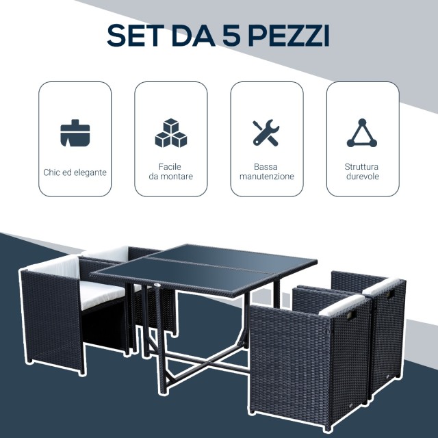 Σετ έπιπλα κήπου Outsunny σε τραπεζαρία PE Rattan με 4 καρέκλες με μαξιλάρια, μαύρο 863-008