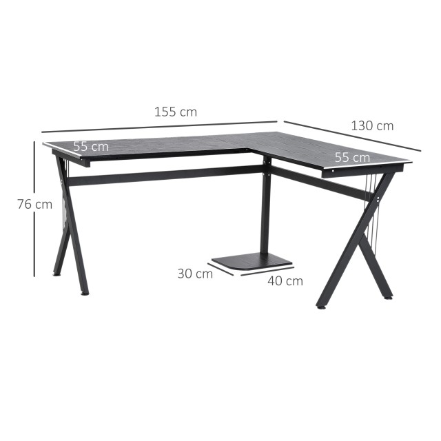 Γωνιακό γραφείο HomCom σε ξύλο, μαύρο, 155x130x76cm A2-0081
