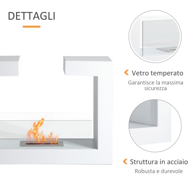 HOMCOM Επιτραπέζιο Τζάκι βιοαιθανόλης 2000W από άοσμο ανοξείδωτο ατσάλι με γυαλί 78 x 25 x 58 cm Λευκό 820-017