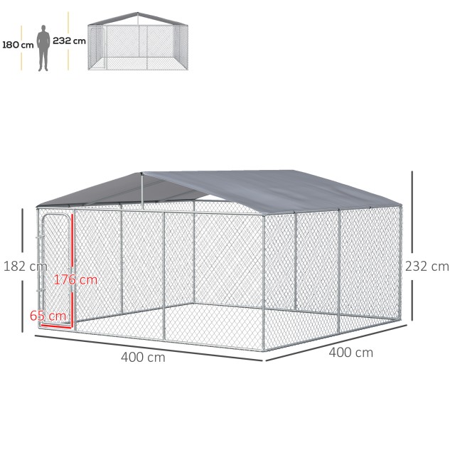 PawHut Metal Dog Kennel με υφασμάτινο κουβούκλιο Oxford και πόρτα με κλειδαριά, 400x230x232 cm D02-049V04SR