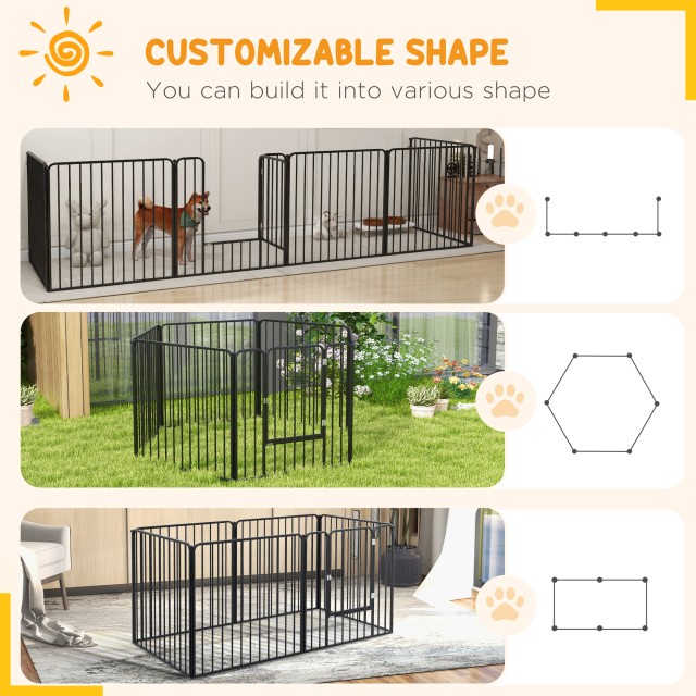 PawHut Dog Fence με 6 Modular Panel Indoor and Outdoor, Ατσάλι, 164x83x80 cm, Μαύρο D06-201V00BK