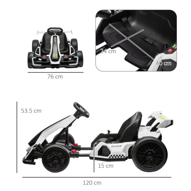 HOMCOM Electric Go Kart για παιδιά 6-12 ετών 24V 12km/h με ρυθμιζόμενο κάθισμα, λευκό 370-287V90WT