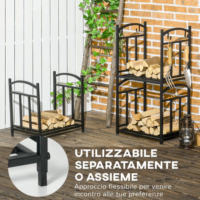Outsunny, 3 επιπέδων, χωριζόμενη μεταλλική βάση κορμού με γάντζους για εργαλεία, μαύρο 842-322V00BK