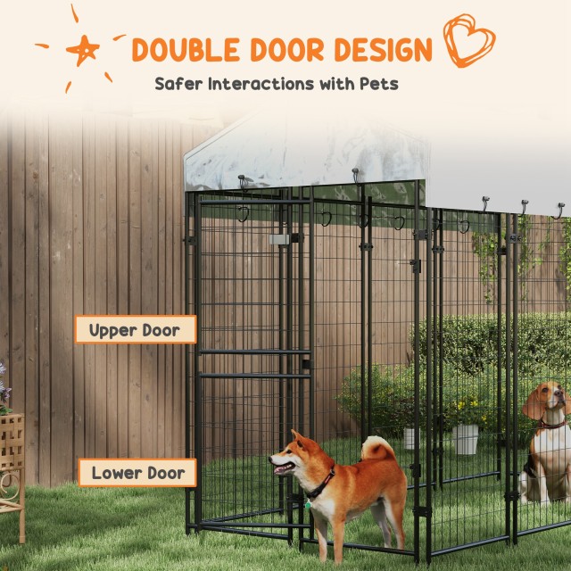 PawHut Outdoor Dog Run με Οροφή και Μεταλλική Πόρτα 2 τμημάτων, 239x121x183cm, Ασημί D02-176V00SR