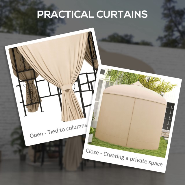 Outsunny Round Garden Gazebo Ø3m με κουρτίνες και αεραγωγούς σε μέταλλο και πολυεστέρα, μπεζ 84C-440V00BG