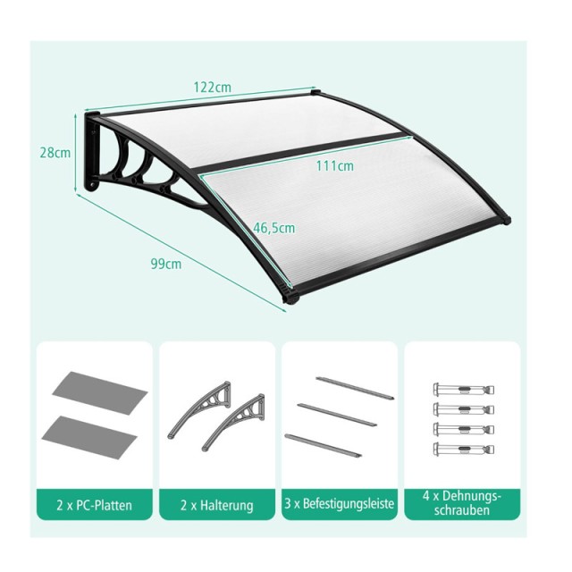 Πλαστικό Κιόσκι - Τέντα Πόρτας Εισόδου 122 x 99 x 28 cm Costway NP11229GR