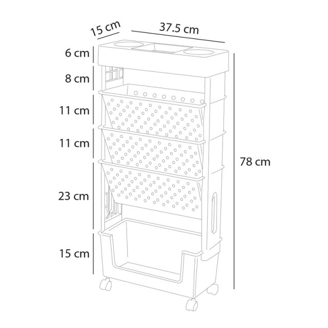 Πλαστικό Τρόλεϊ Γραφείου με 5 Ράφια 37.5 x 15 x 78 cm Χρώματος Ροζ Shally Dogan 02840140