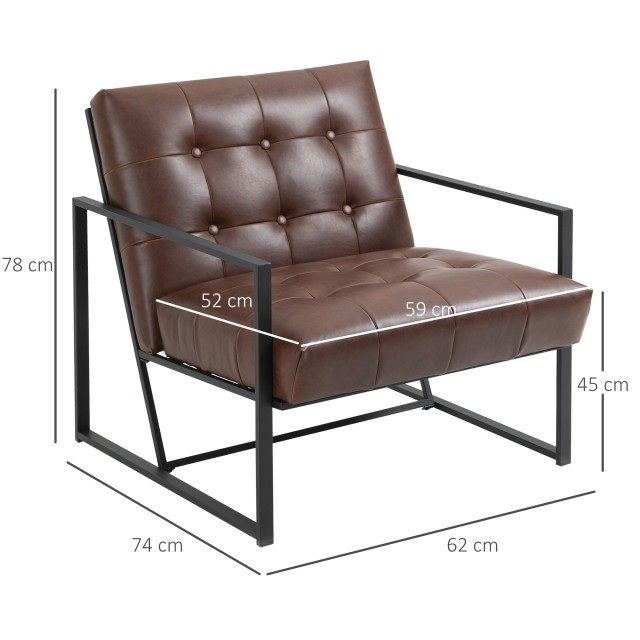 Πολυθρόνα HOMCOM Industrial Style με κουμπιά σε μεταλλικό και καφέ PU 833-904