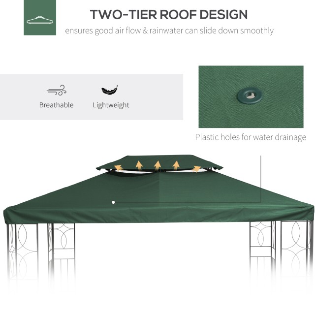 Outsunny 4x3m 2-Tier Polyester Gazebo κάλυμμα με ιμάντες και 10 οπές αποστράγγισης, πράσινο 84C-102GN