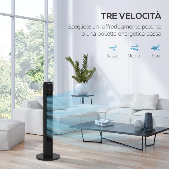 Ανεμιστήρας Tower 45W με 4 λειτουργίες και 3 ταχύτητες με χρονοδιακόπτη 12 ωρών, σε ABS, Ø31,5x96 cm, Μαύρο 824-076V90BK