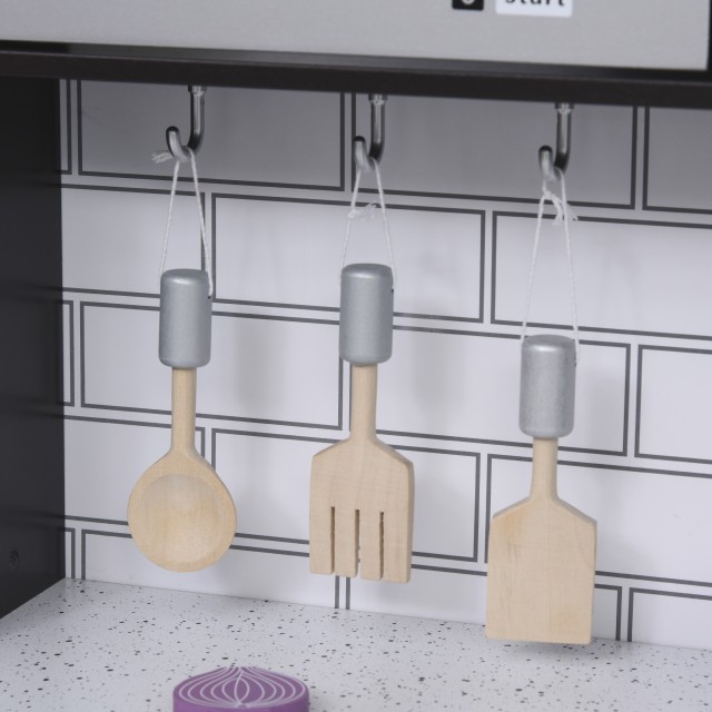 HOMCOM Wooden Play Kitchen for Children Et? 3+ - Μαύρο 350-079