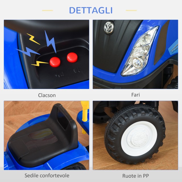 Παιδικό τρακτέρ HOMCOM Ride-on με τρέιλερ, τσουγκράνα και φτυάρι 12-36 μηνών - Μπλε 370-173BU
