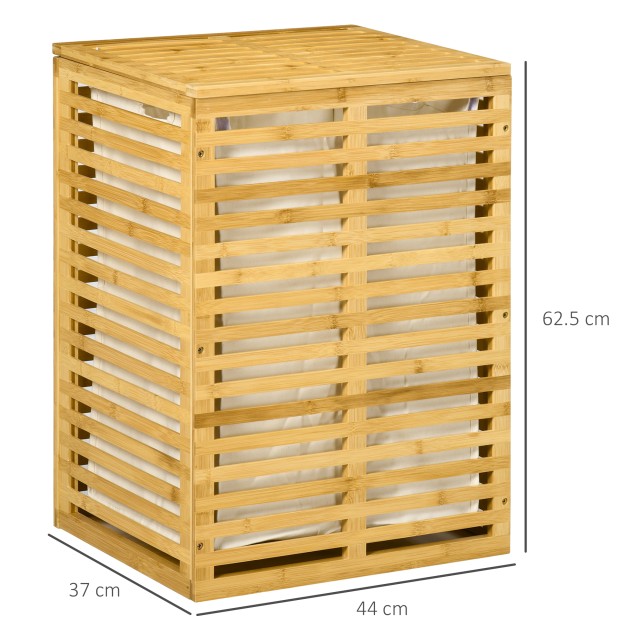 Καλάθι ρούχων HOMCOM Bamboo με καπάκι και αφαιρούμενη και πλενόμενη τσάντα από πολυεστέρα, 44x37x62,5 cm, χρώμα ξύλου 850-217V00ND