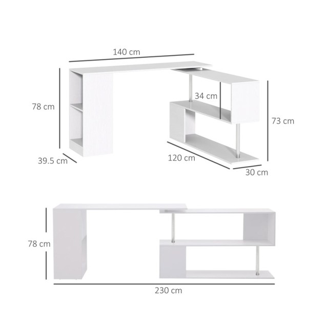 Πολυμορφικό Ξύλινο Γραφείο 140 x 120 x 78 cm Χρώματος Λευκό HOMCOM 836-072WT
