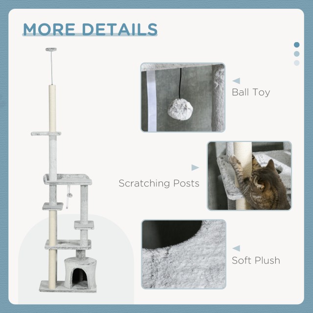 Ξύσιμο οροφής PawHut για γάτες με πλατφόρμες και σπίτι, 60x40x225-2...