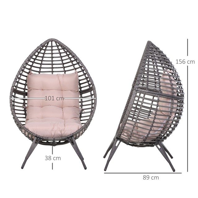 Πολυθρόνα Outsunny σε PE Rattan Grey με μαλακό μπεζ μαξιλάρι για εξωτερικούς και εσωτερικούς χώρους 867-047GY