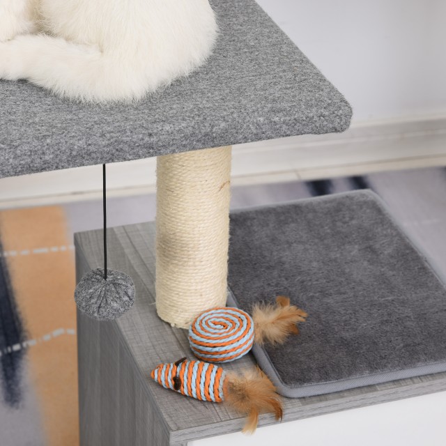 PawHut Cat Scratching Post Tree με κρεβάτι και κολόνα σε γκρι σχοινί σιζάλ 59x39x62cm D30-298