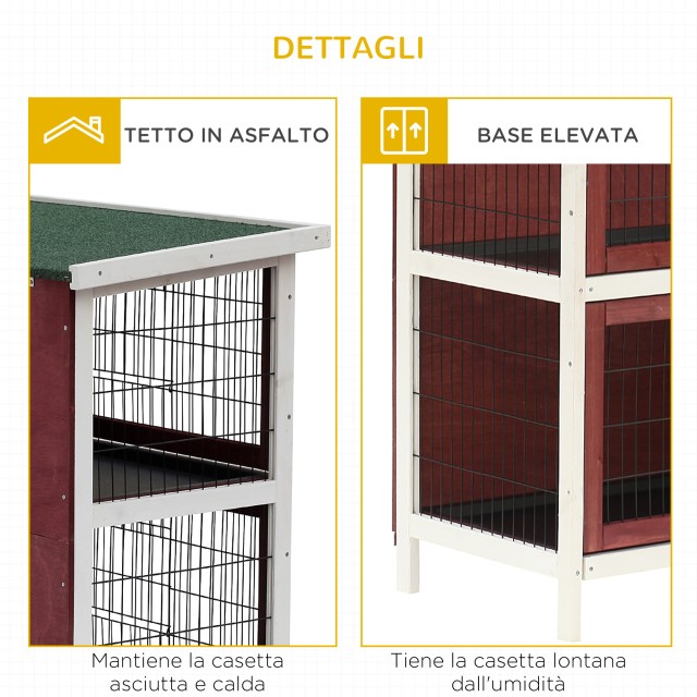 Ξύλινο Κλουβί Κουνελιών με 2 Ορόφους 136.4 x 50 x 93 cm PawHut D51-087