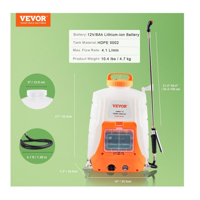 Ψεκαστήρας Πλάτης Μπαταρίας 90 PSI 12V 15 Lt VEVOR BBPPPPE416L12HNJ1V2
